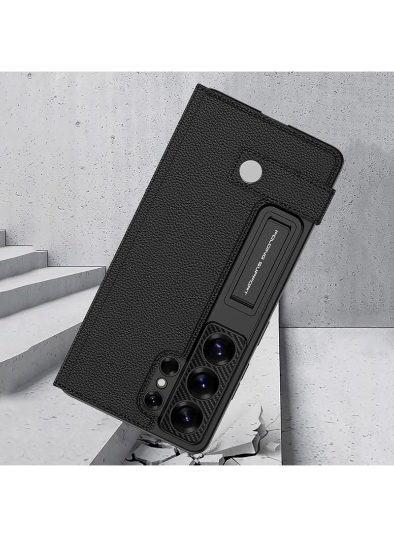 Adando for Samsung Galaxy S26 Ultra Flip Wallet Case with Kickstand, Hard PC Magnetic Flip Case with Card Holder Slot, Shockproof Cover for Samsung S26 Ultra [Not Include Pen] (Carbon Fiber Black) - Image 3